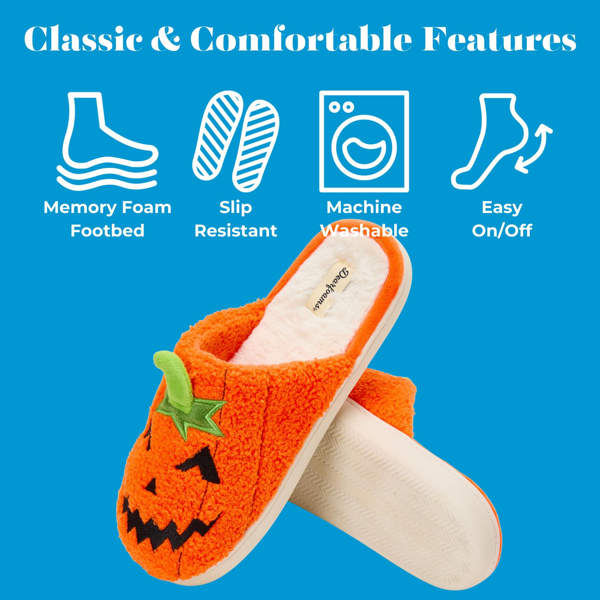 Dearfoams Unisex-Adult Spooky Fuzzy Halloween Pumpkin Jack O Lantern Slipper, Jack O Lantern, 5-6 Women/3-4 Men
