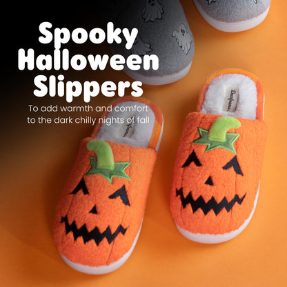 Dearfoams Unisex-Adult Spooky Fuzzy Halloween Pumpkin Jack O Lantern Slipper, Jack O Lantern, 7-8 Women/5-6 Men