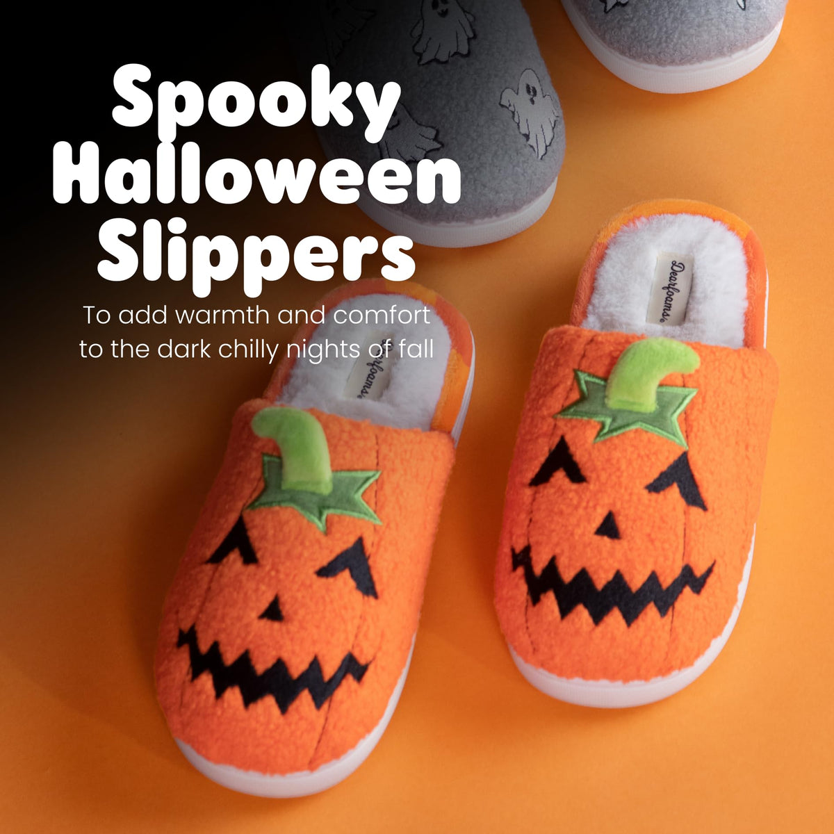 Dearfoams Unisex-Adult Spooky Fuzzy Halloween Pumpkin Jack O Lantern Slipper, Jack O Lantern, 11-12 Women/9-10 Men