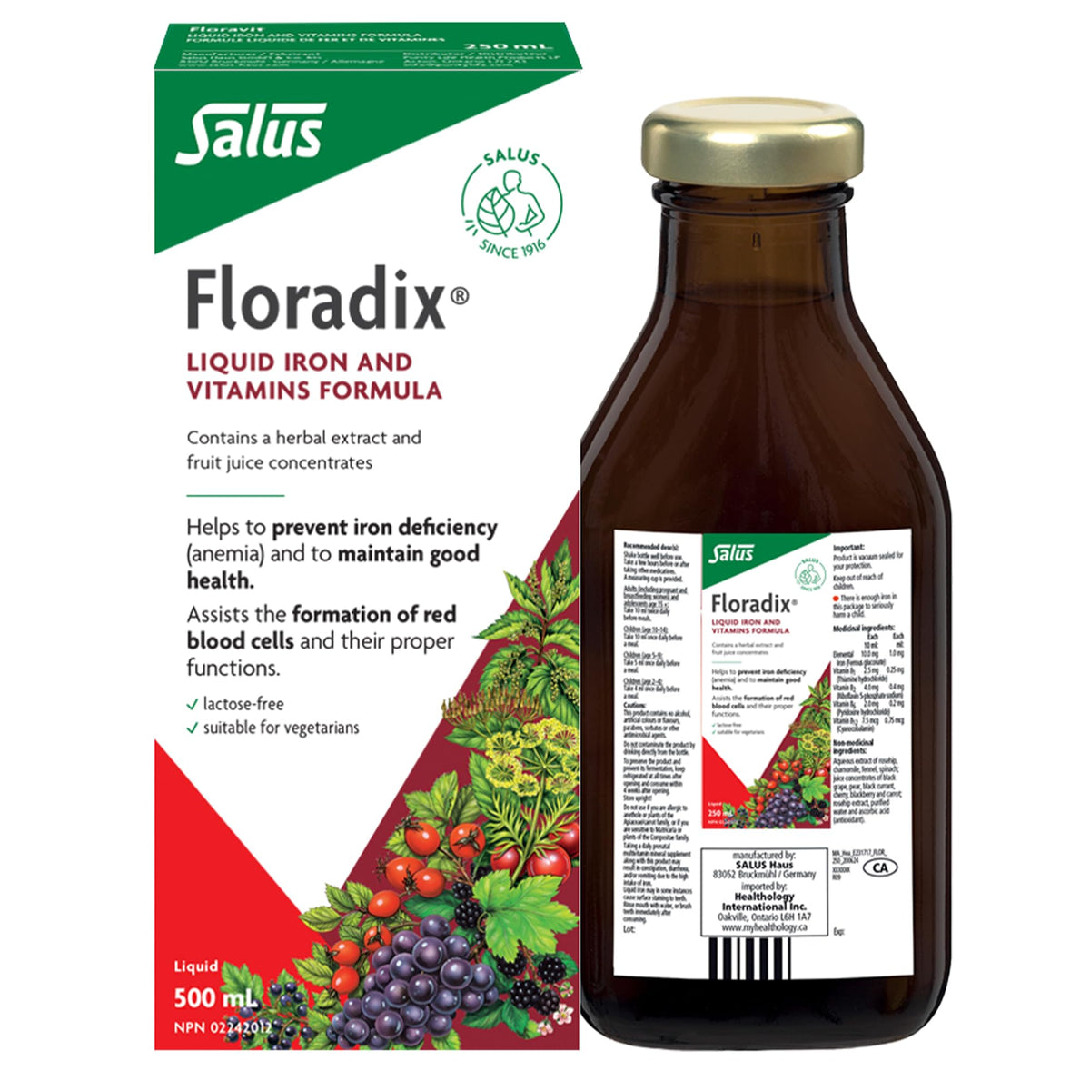 Salus Floradix Liquid Iron and Vitamins | Herbal Iron Supplement for Women, Men, and Children | Vegetarian, Dairy-Free & Non-GMO (500ml)