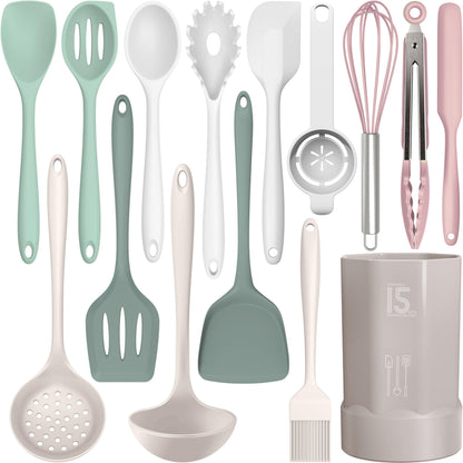 Silicone Cooking Utensils Set - 446°F Heat Resistant Silicone Kitchen Utensils,Spatula,Spoon, All Clad Kitchen Utensil Sets Gadgets Tools for Nonstick Cookware,Dishwasher Safe BPA Free (Multicolor) 🍁 All In One Marketplace Canada