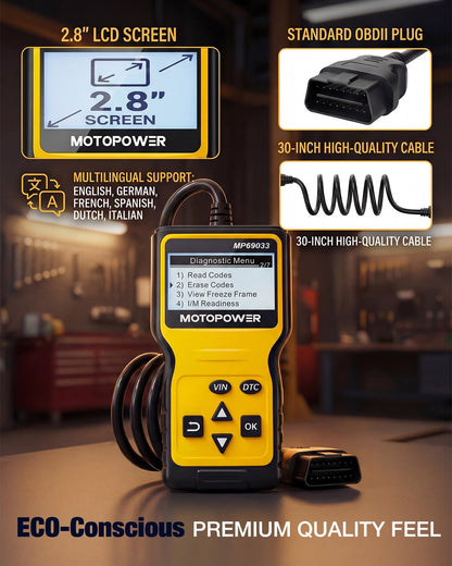 MOTOPOWER MP69033 Car OBD2 Scanner Code Reader Engine Fault Scanner CAN Diagnostic Scan Tool for All OBD II Protocol Cars Since 1996, Yellow 🍁 All In One Marketplace Canada