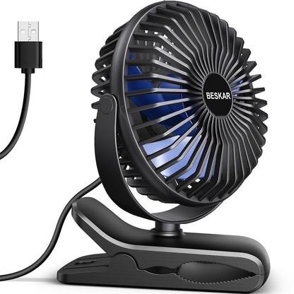 BESKAR USB Powered Clip on Fan, Portable Small Fan with Cord, 3 Speeds Strong Airflow, Personal Fan with Sturdy Clamp, Quiet Desk Fan & Clip Fan 🍁 All In One Marketplace Canada