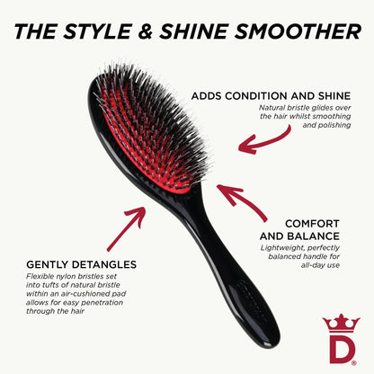 Denman Cushion Hair Brush (Medium) with Soft Nylon Quill Boar Bristles - Porcupine Style for Grooming, Detangling, Straightening, Blowdrying and Refreshing Hair – Black, P081M 🍁 All In One Marketplace Canada