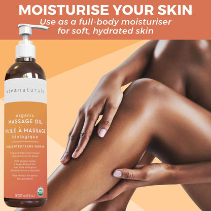 Viva Naturals Organic Massage Oil, Unscented Body Oil, Non-Greasy, 8 fl oz (237 mL) 🍁 All In One Marketplace Canada