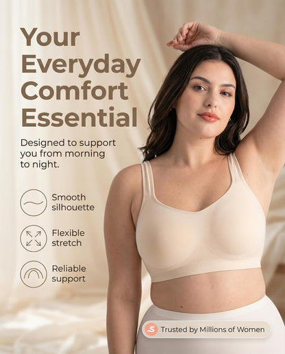 SHAPERMINT Wireless Bras for Women - Full Support Seamless Bralette, Compression Sports Bra, Plus Size Minimizer Bras, Padded Wirefree Bra for Women Nude 🍁 All In One Marketplace Canada