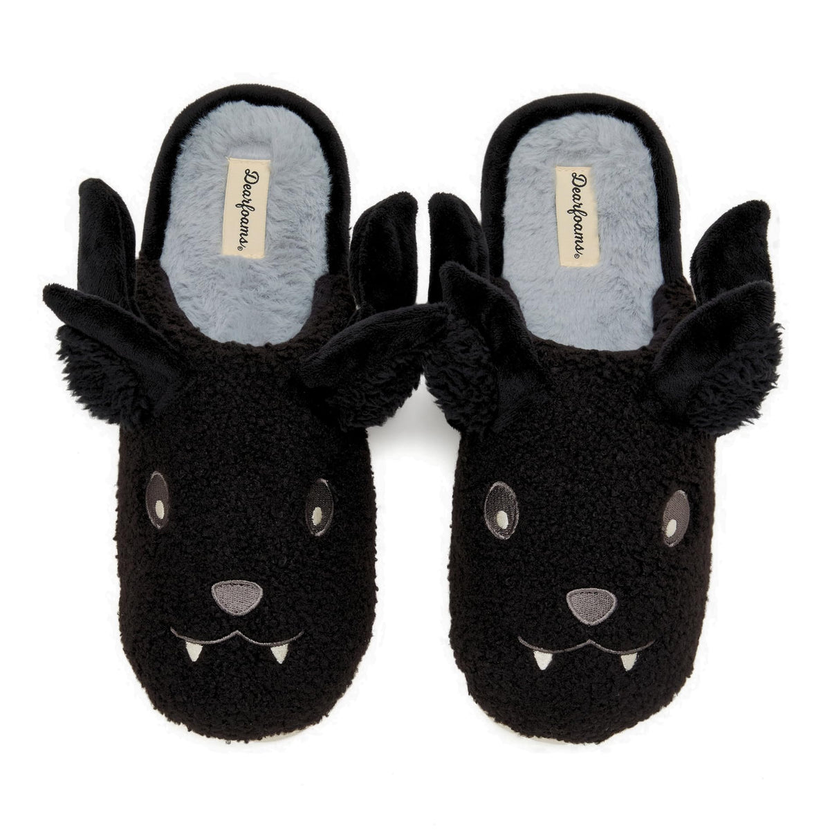 Dearfoams Unisex-Adult Spooky Fuzzy Halloween Pumpkin Jack O Lantern Slipper, Black Bat, 13-14 Women/11-12 Men