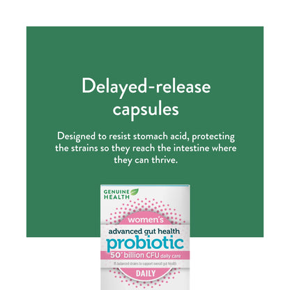 Genuine Health Advanced Gut Health Probiotic Women's Daily 50 Billion CFU - Healthy Digestion & Gut Flora Support - Women’s Probiotic - Vegan, Gluten-Free & Non-GMO - 60 Capsules (60 Servings) 🍁 All In One Marketplace Canada