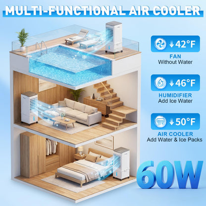 Portable Air Conditioner, 9.5L Portable AC Unit, 24H Fast Cooling, 3 Speeds Cooling Fan, Quiet Air Conditioner Portable w/7H Timer & Remote, Evaporative Air Cooler for Bedroom Home Office 🍁 All In One Marketplace Canada