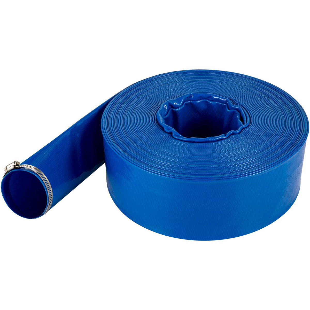VEVOR Discharge Hose, 1-1/2" x 100', PVC Fabric Lay Flat Hose, Heavy Duty Backwash Drain Hose with Clamps, Weather-Proof & Burst-Proof, Ideal for Swimming Pool & Water Transfer, Blue 🍁 All In One Marketplace Canada