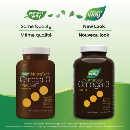 Nature's Way NutraSea Omega-3 and Vitamin D Soft Gels - Fish Oil Supplement with EPA and DHA – Helps Support the Maintenance of Good Health – Mint Flavour, 100 Softgels 🍁 All In One Marketplace Canada