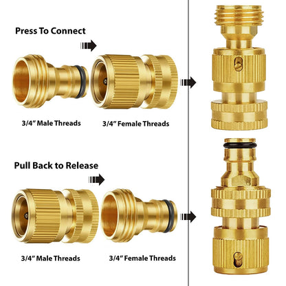 Garden Hose Quick Connectors, Solid Brass 3/4 inch GHT Thread Easy Connect Fittings No-Leak Water Hose Male Female Value Pack (5 Set) with 10pcs Extra Rubber 🍁 All In One Marketplace Canada