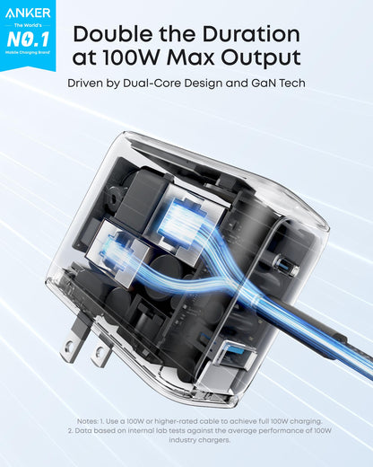 Anker Charger, 100W Max USB C Charger Block, 3-Port GaN and Ultra-Compact Wall Adapter, Smart Displayand Touch Control, for MacBook, iPad, iPhone 17/16 Series, and More (Non-Battery) (Black) 🍁 All In One Marketplace Canada