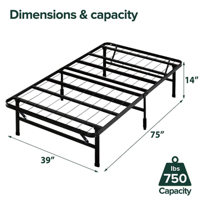 ZINUS SmartBase Tool-Free Assembly Mattress Foundation / 14 Inch Metal Platform Bed Frame/No Box Spring Needed/Sturdy Steel Frame/Underbed Storage, Black, Twin, Regular 🍁 All In One Marketplace Canada