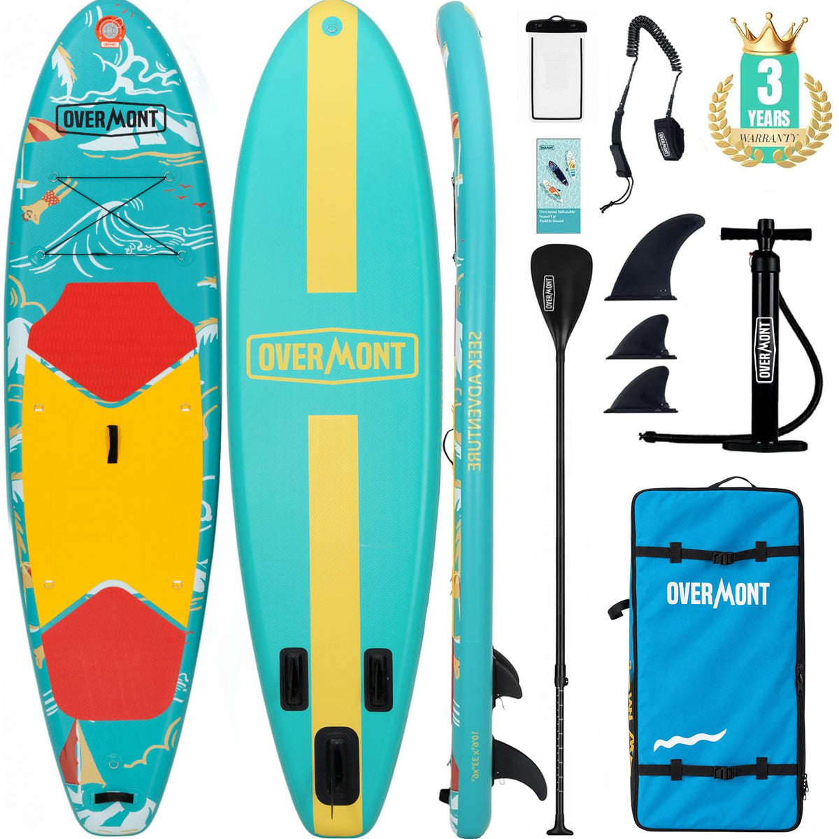 Overmont Inflatable Paddle Board 10'7" x 33" x 6", Extra Wide SUP for Adults & Beginners, 350 lb Stand Up Paddle Board with Adjustable Paddle, Pump, 3 Fins, Leash, Backpack & Repair Kit 🍁 All In One Marketplace Canada