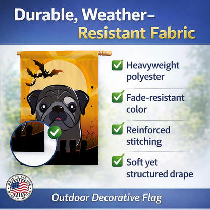 Caroline's Treasures BB1821CHF Halloween Black Pug Canvas House Size Flag, Multicolor, Large