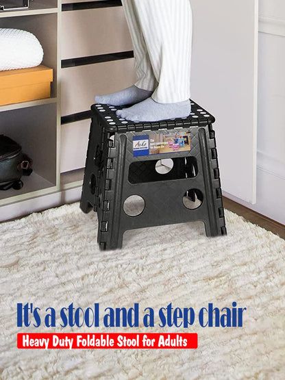 Acko Folding Step Stool 13 inch Heavy Duty Plastic Foldable Step Stool for Adults and Kids, Premium Black Step Stool Toddler, Small Collapsible Fold Up Stepping Stool Kitchen Bathroom Step Stool 🍁 All In One Marketplace Canada