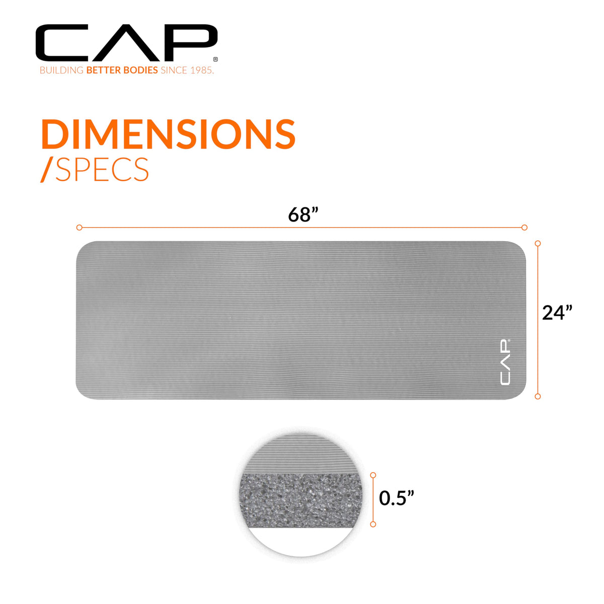 CAP Barbell High Density Exercise Mat with strap, 68"x24" 12mm - Gray 🍁 All In One Marketplace Canada
