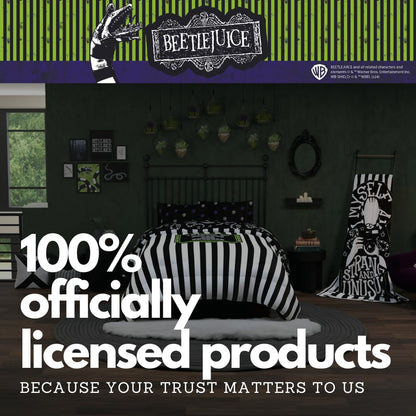 Franco Collectibles Beetlejuice Halloween Striped Bedding 5 Piece Super Soft Reversible Comforter and Sheet Set, Queen, (Officially Licensed Product)
