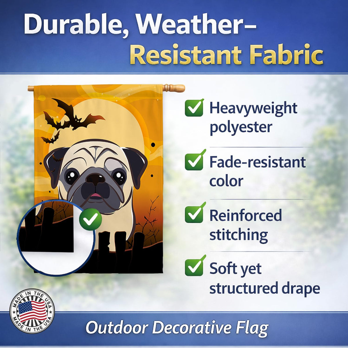 Caroline's Treasures BB1820CHF Halloween Fawn Pug Canvas House Size Flag, Multicolor, Large