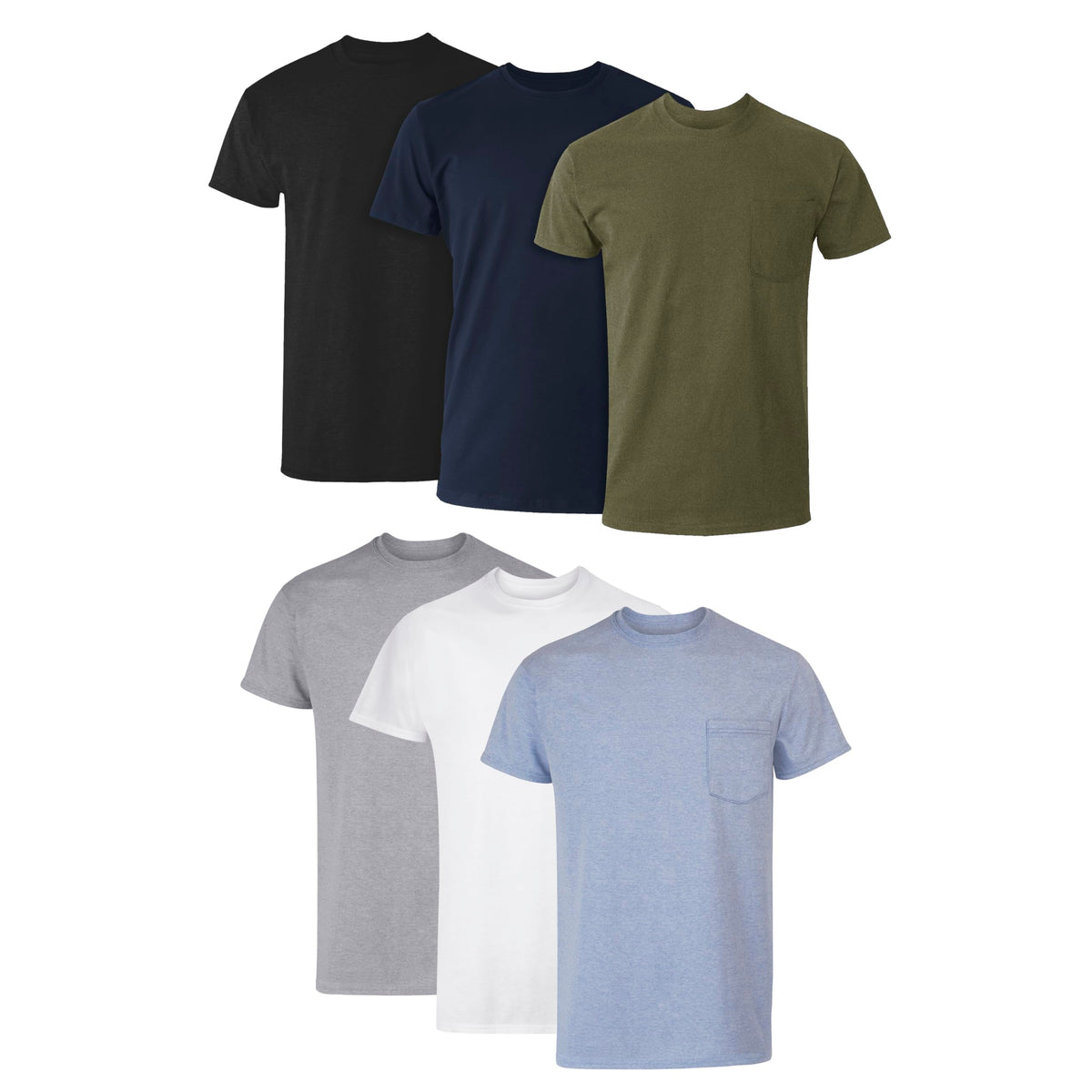 Hanes Men's Pocket Undershirt Pack, Cotton Crew Neck T-Shirt, Moisture Wicking Tee, Assorted 6-Pack, Grey Heather, Black, White, Navy, Blue Heather, Large 🍁 All In One Marketplace Canada