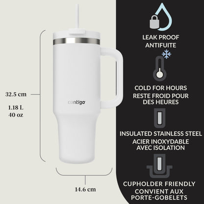 Contigo Streeterville Tumbler, 40 oz (1.18 L), Insulated Stainless Steel Water Bottle with Straw and Leak-Proof Lid, Salt 🍁 All In One Marketplace Canada