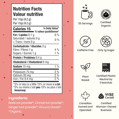 Blume Superfoods Latte - Beetroot Powder, Energy Boosting, Organic Beet Powder, Clove, Cinnamon, Ginger - Vegan, Gluten-Free - 25 Servings -Canadian Brand - As Seen on Dragons' Den 🍁 All In One Marketplace Canada