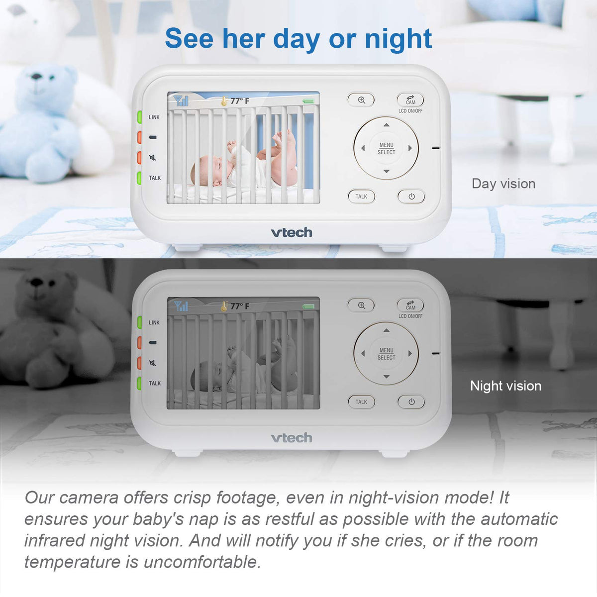 VTech VM3252-2 Digital Video Baby Monitor with 2.8" LCD 2 Cameras and Automatic Night Vision, 1 Count, White 🍁 All In One Marketplace Canada