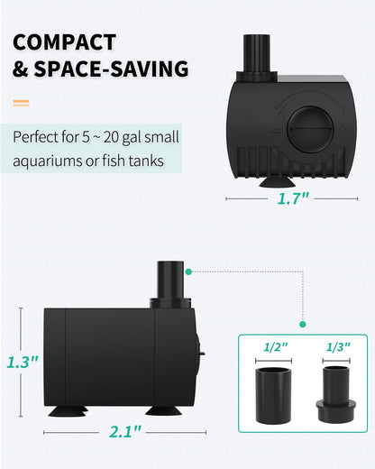 Pawfly Aquarium 80 GPH Submersible Water Pump 4 W Compact Quiet Pump with 2.6 ft. High Lift for Indoor Buckets Fish Tanks and Fountains up to 50 Gallons 🍁 All In One Marketplace Canada
