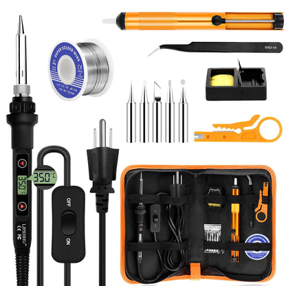Soldering Iron Kit 80W LCD Adjustable Temperature 180-520℃ Solder Kit Electronics 12 in 1 Welding Tools with ON/Off Switch, Solder Wire, 5 Soldering Tips, Desoldering Pump, Stand, Tweezers 🍁 All In One Marketplace Canada