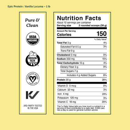 Sprout Living Epic Protein Powder, Vanilla Lucuma Flavor, Organic Plant Protein, Gluten Free, No Additives, 19 Grams Clean Vegan Protein (1 pound,13 servings) 🍁 All In One Marketplace Canada