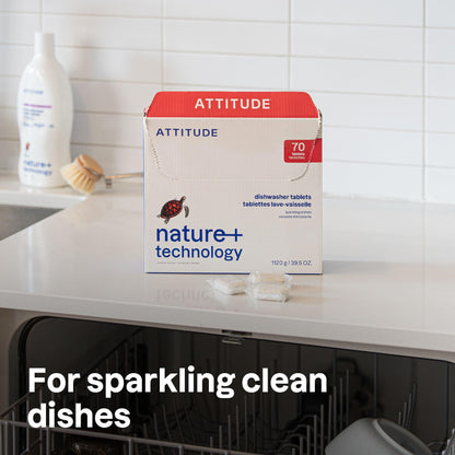 ATTITUDE Dishwasher Pods, Plant-Based & Vegan, Phosphate-Free Detergent Tablets, Naturally Derived, Unscented, 70 Count 🍁 All In One Marketplace Canada