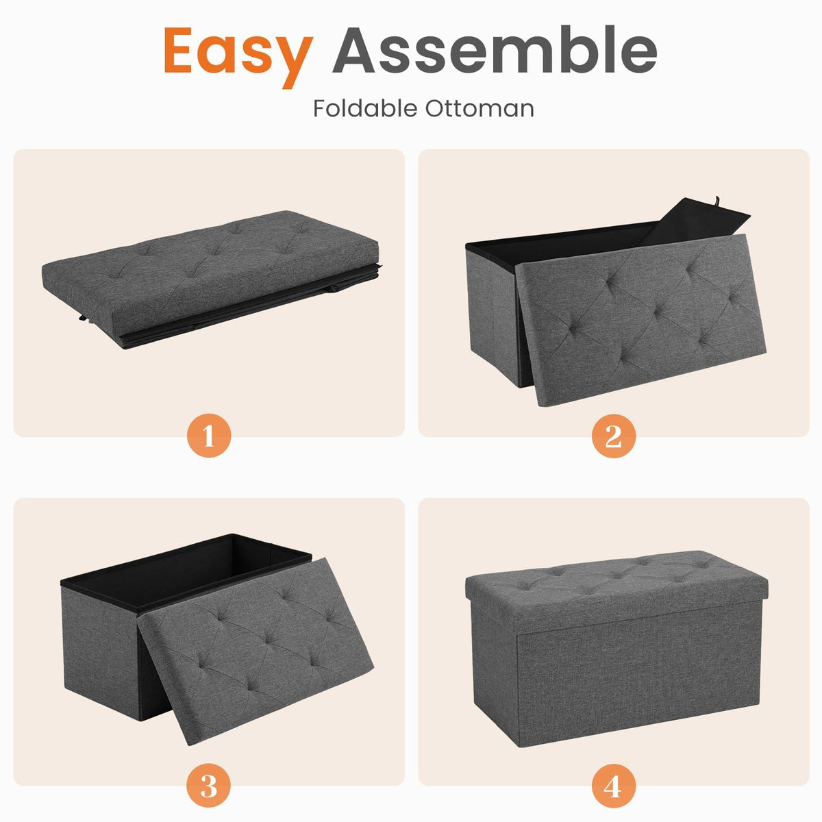 Sweetcrispy Folding Storage Ottoman Bench, Light Grey, Entryway Bench for Living Room, Ottomans with Storage for Bedroom, Heavy Duty 660 lbs Load Capacity, Linen Footrest Seat 🍁 All In One Marketplace Canada