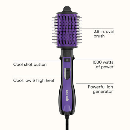The Knot Dr. for Conair BC116C Detangling Hot Air Brush, Wet/ Dry Styler, Blow Dryer Brush in Pink, Blowout Brush 3 Heat Settings, 1000 Watts, Dry, Style and Volumize 🍁 All In One Marketplace Canada