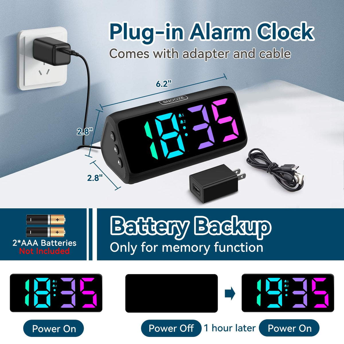 Netzu Digital Alarm Clock, RGB Loud Alarm Clocks for Bedrooms Heavy Sleepers Seniors Kids, Plug in Digital Clock with 5 Dimmers, 2 Alarms, 4 Volumes and Snooze (Black) 🍁 All In One Marketplace Canada