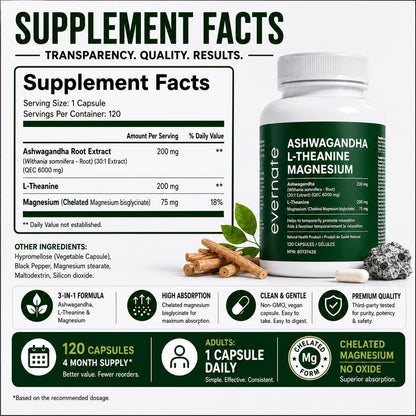 ALL-IN-ONE Ashwagandha 6000mg with L-Theanine 200mg & Magnesium Bisglycinate Chelated – Stress, Sleep, Mood, Calm & Relaxation Support – Non-GMO Vegan – 120 Capsules, 4 Month Supply – 1 Capsule Daily – Made in Canada 🍁 All In One Marketplace Canada