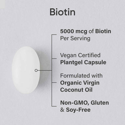 Sports Research® Extra Strength Vegan Biotin 5,000mcg with Organic Coconut Oil - Helps to Maintain Healthy Hair, Nails and Skin - Great for Women & Men - 120 Veggie Softgels 🍁 All In One Marketplace Canada
