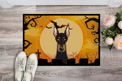 Caroline's Treasures BB1803MAT Halloween Doberman Doormat 18x27 Front Door Mat Indoor Outdoor Rugs for Entryway, Non Slip Washable Low Pile, 18H X 27W