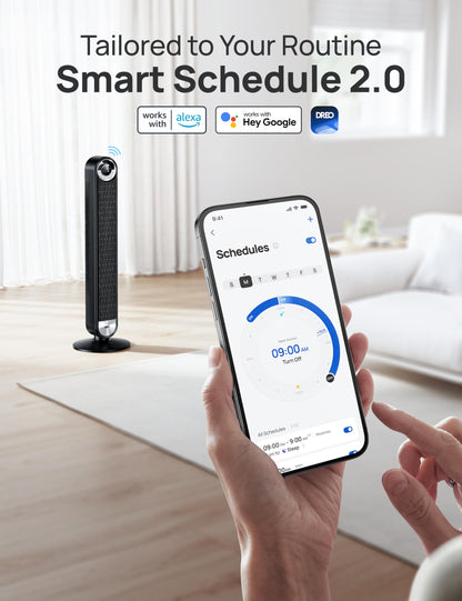 DREO Smart Tower Fan for Bedroom, Upgraded DC 9 Speeds 20dB Ultra-Quiet Floor Fan, 90° Oscillating Fans with 28ft/s Velocity, 12H Timer, Standing Fan, Bladeless Fan Powerful for Home Office Room 🍁 All In One Marketplace Canada