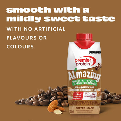 Premier Protein Al'mazing Non-Dairy Protein Shake, 20g Protein, 5g Sugar, 11 Fl oz, Coffee, 12 Count 🍁 All In One Marketplace Canada