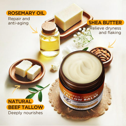 Beef Tallow Skincare Moisturizer for Face: 100% Grass-Fed Beef Tallow Balm - All Natural Tallow Face Cream Soft Smooth for Eczema and Dry Skin 4oz 🍁 All In One Marketplace Canada