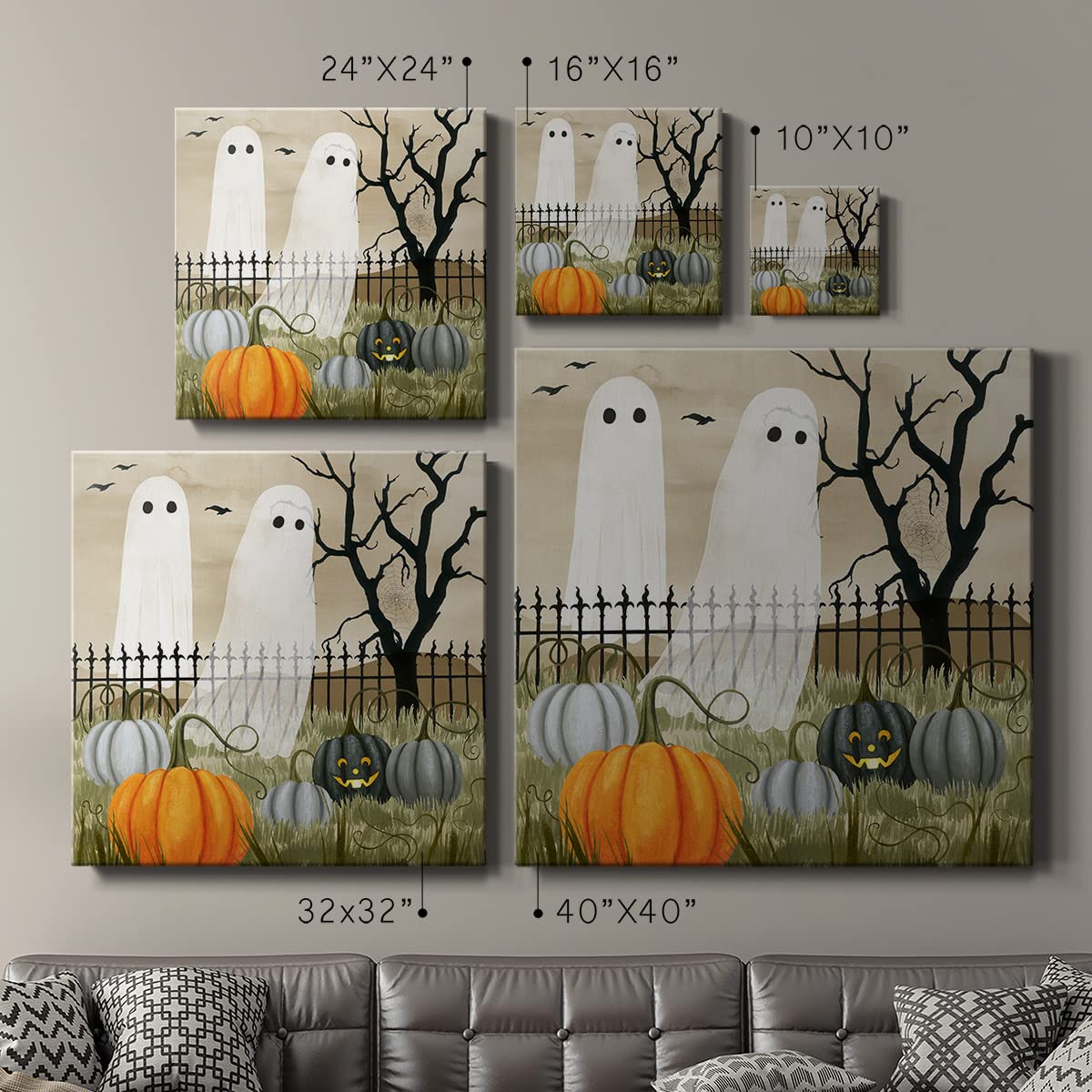 Renditions Gallery Modern Canvas Wall Art Pictures for Office Decorations Halloween Hunted Pumpkin Patch Premium Wall Hanging Wooden Artwork for Livingroom Kitchen Paintings - 24"X24" LT508