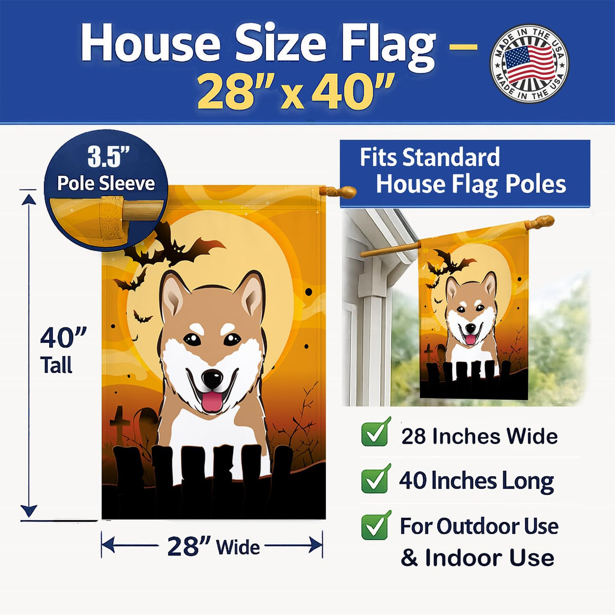 Caroline's Treasures BB1783CHF Halloween Shiba Inu Canvas House Size Flag, Multicolor, Large