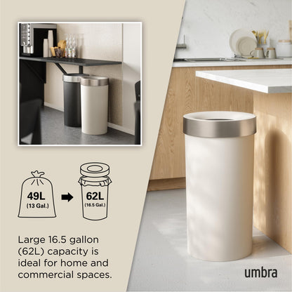 Umbra Vento Kitchen Trash Can – Large 16 Gal (62 L) Open Top Garbage Can for Home & Office – Modern Clean Design, Sand/Nickel 🍁 All In One Marketplace Canada