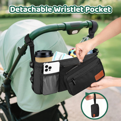 Stroller Caddy with Cup Holder: Universal Stroller Organizer with Detachable Phone Bag, Non-Slip Straps, Stroller Accessories Fits Uppababy,Bugaboo, Graco, Cybex, Nuna, Baby Jogger, Gifts for New Mom 🍁 All In One Marketplace Canada
