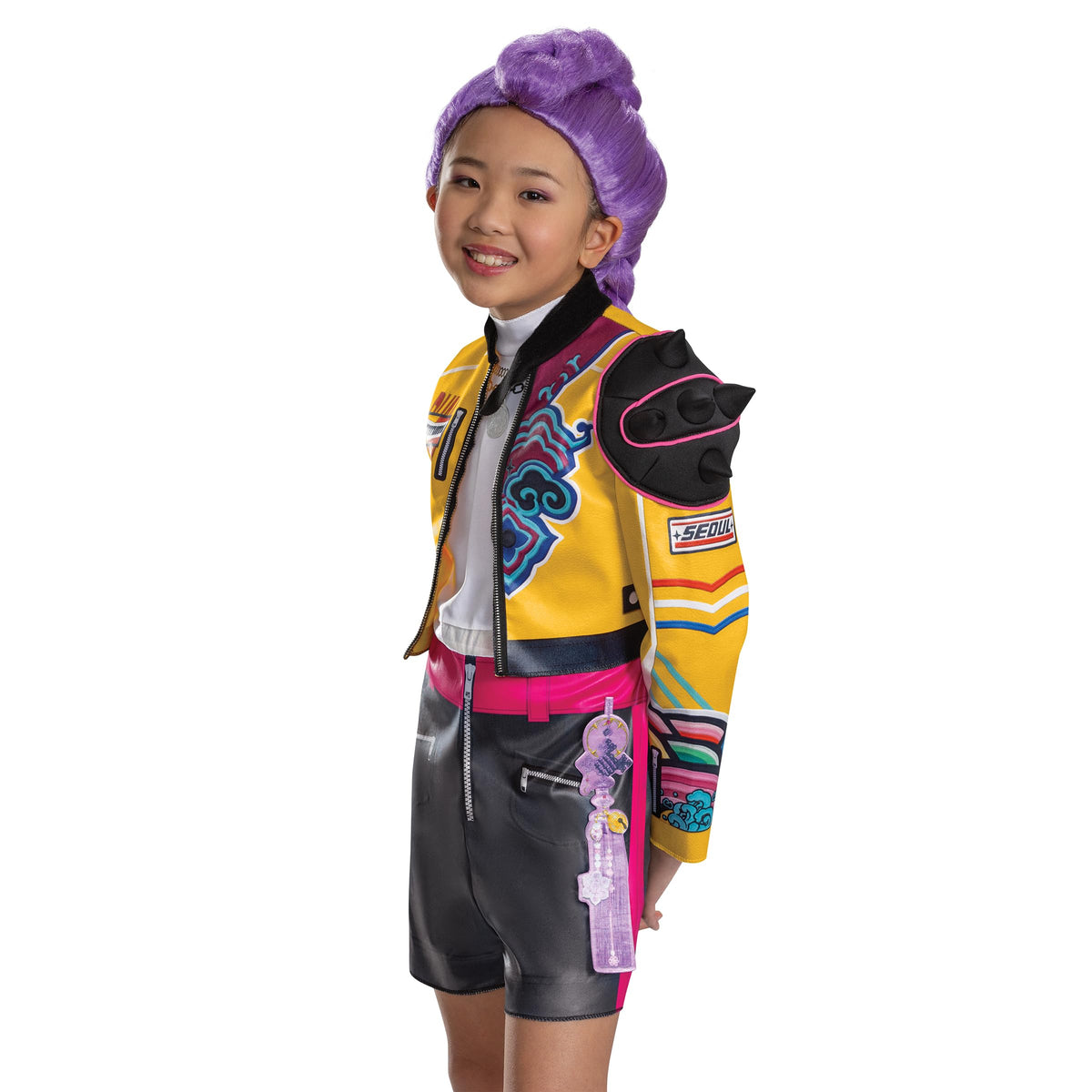 K-Pop Demon Hunters Rumi Costume, Official Halloween Jumpsuit and Top Dress Up Outfit, Kids Size (10-12)