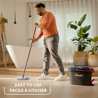 Vileda EasyWring RinseClean Spin Mop & Bucket System with 1 Extra Refill | 2-Tanks Separate Clean and Dirty Water | Machine Washable and Reusable Microfiber Mop Head | Hands-Free Wringing Mop Bucket 🍁 All In One Marketplace Canada