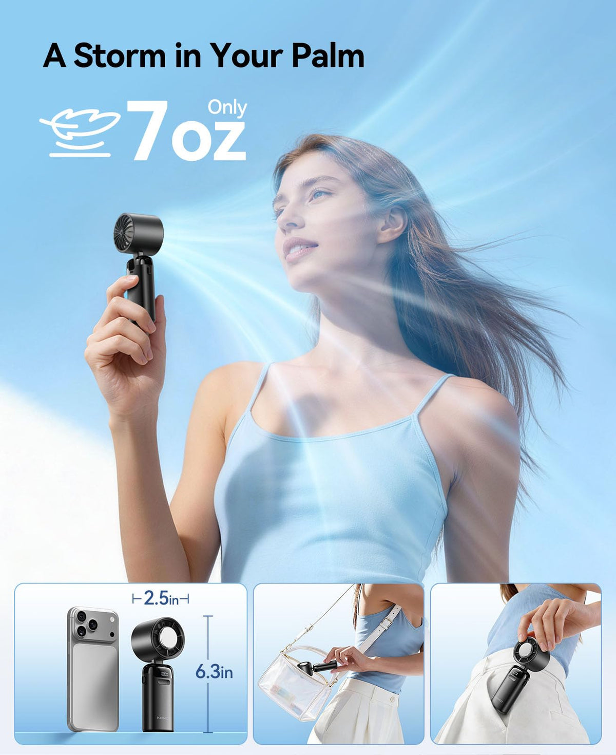 KIMMOO Portable Handheld Turbo Fan with Ice Cooler, Powerful 21000 RPM, Speed (1-199), Up to 14Hrs Cooling, Rechargeable Personal Fan (Black) 🍁 All In One Marketplace Canada