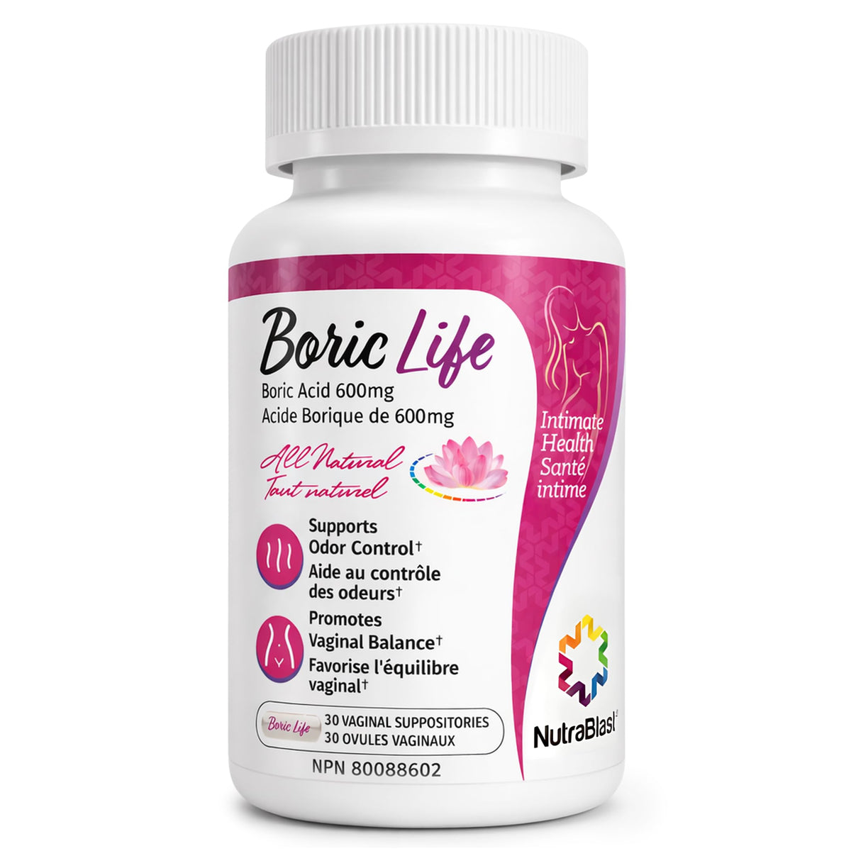 NutraBlast Boric Acid Vaginal Suppositories - 100% Pure Made in USA - Boric Life Intimate Health Support (30 Count) 🍁 All In One Marketplace Canada
