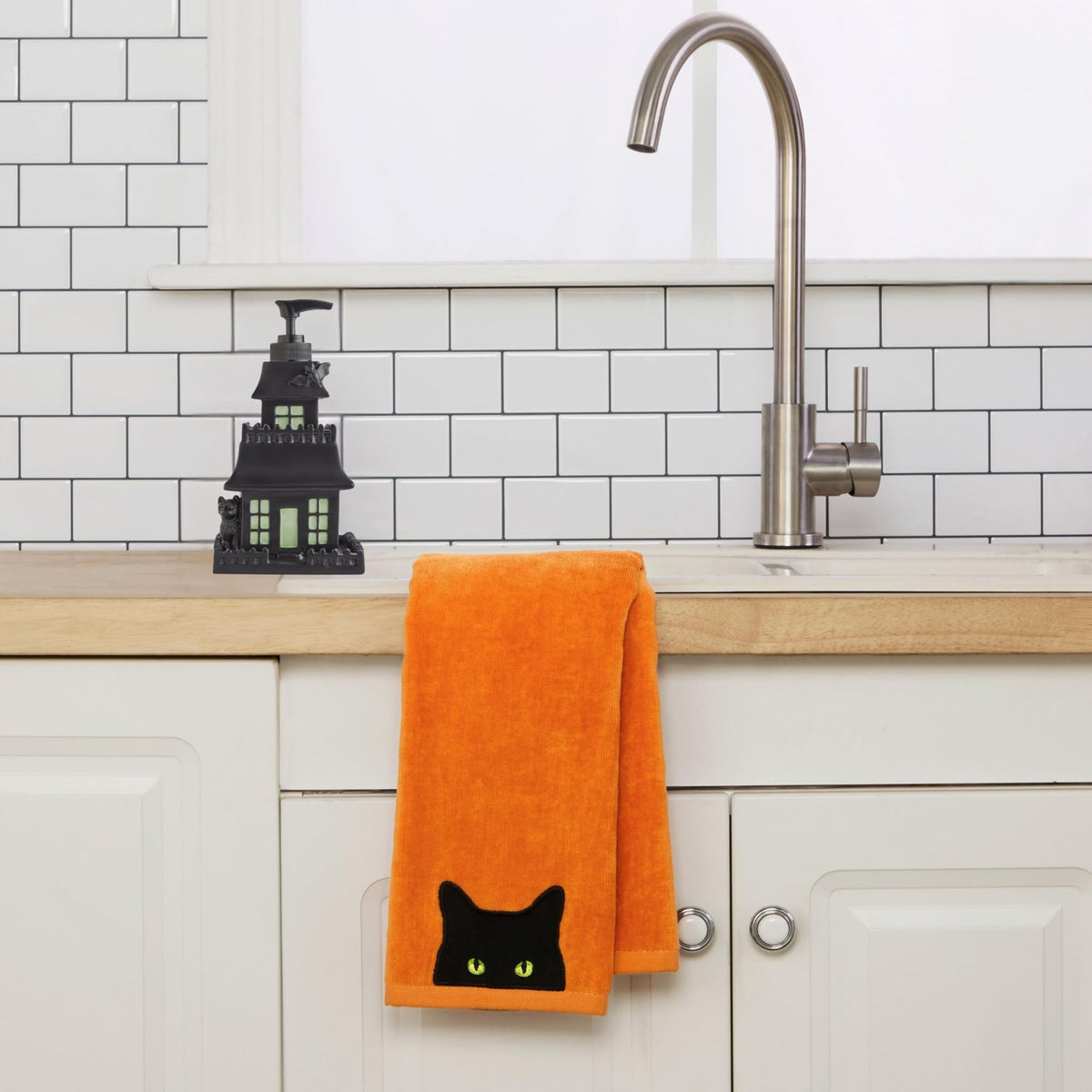 SKL Home Halloween Shadows Eyes Hand Towel Set-2pc, 100% Cotton, Orange